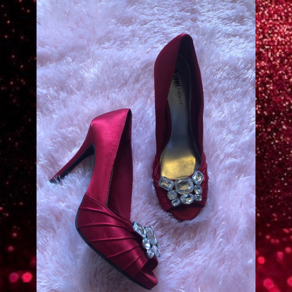 Red Jeweled Peep-Toe Heels